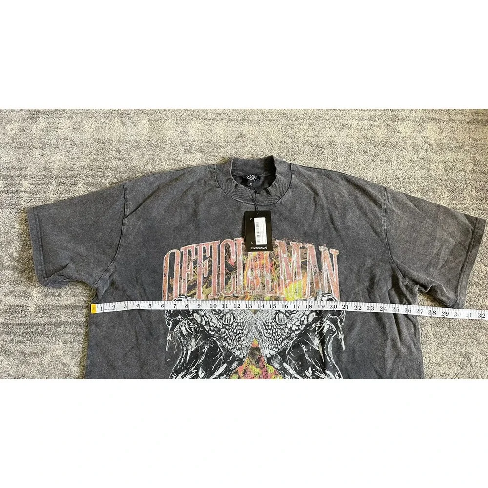 Boohoo Man Official Man Mens XL Graphic Tee Shirt Gray Foil Extended Neck NWT M9 - Picture 4 of 8